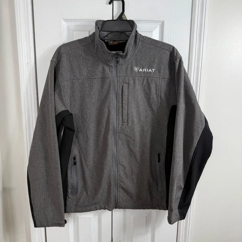 Ariat Softshell Jacket Mens L Gray Black Wind Water Resistant Western Workwear